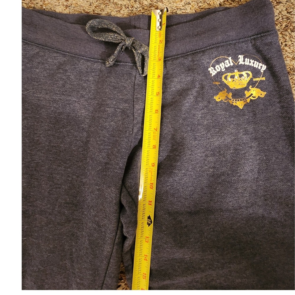 NWOT Planet Gold Royal Luxury Jogger Sweatpants Grey Gold Crown Rhinestone Large - Picture 5 of 8